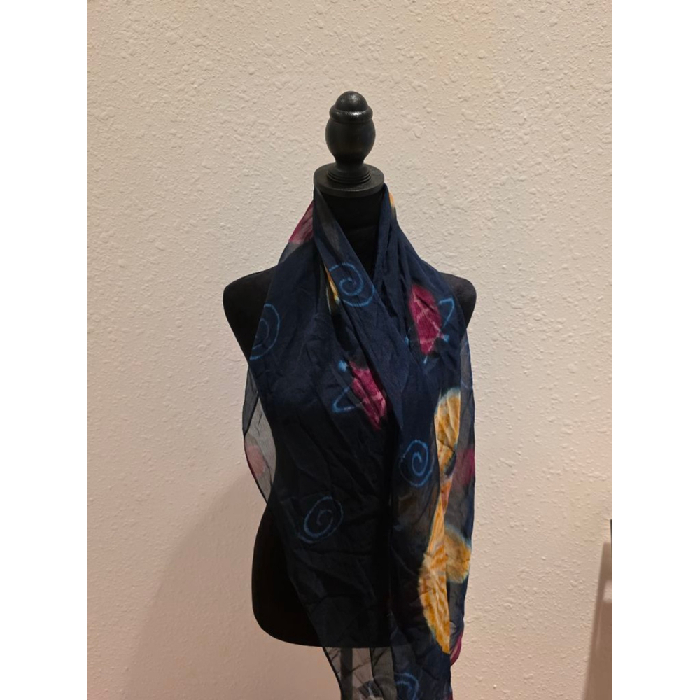 Women's Chico's Navy Orange Tie-Dye Scarf One Size - Picture 4 of 8